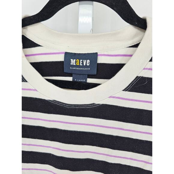 Maeve by Anthropologie Striped Ringer T Shirt Womens Sz XL Striped Black Purple - Picture 2 of 3